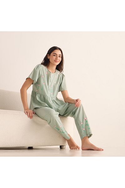 FAV Embroidered Shirt and Pyjama Set