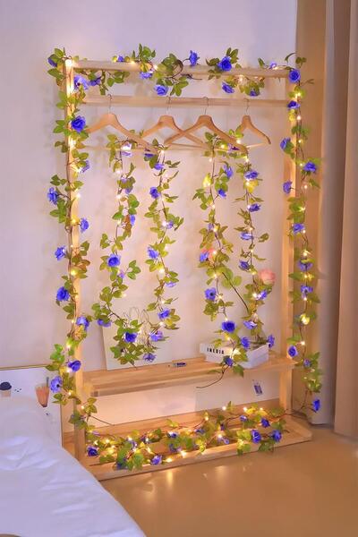 Buka Shops Yapay Lavanta Rengi Gül Sarmaşığı ve 3 Metre LED Işık Seti - Yapay...