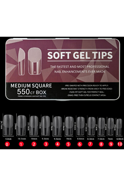 Beauty Box 550'li Medium Square Soft Gel Tips Profesyonel Nail Art Hızlı Tırn...