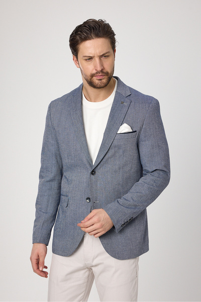 Frappoli Чоловічий темно-синій піджак Adelmiro з літнім льняним принтом