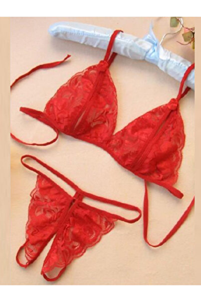 N NOXXO Φανταχτερό κόκκινο δαντελωτό σέξι σουτιέν και κιλότ σετ NNOXXO9703