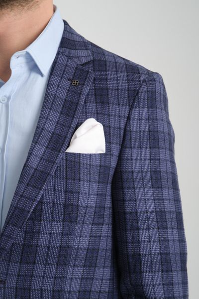 Frappoli Ανδρικό μπουφάν Galileo Slim Fit Indigo Blazer - Καρό καρό, μονό γιακά, μη ελαστικό ύφασμα