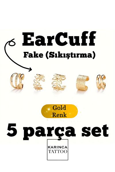 Karınca Piercing Earcuff Compression Set - Conch Piercing 5 Pieces Ear Fake Earrings