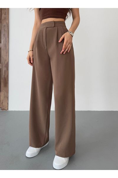 BİKELİFE Pantaloni de damă cu talie înaltă cu închidere cu velcro din material Palazzo