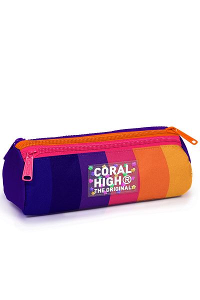 Coral High Παιδική πολύχρωμη ριγέ τσάντα στυλό τριών διαμερισμάτων 11174
