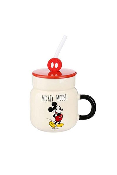 Miniso Disney Mickey Mouse Ceramic Mug with Lid and Straw 410ml - Minnie