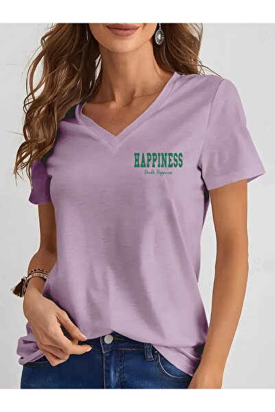 NOFLEN Γυναικείο μπλουζάκι με στάμπα Oversize Salas με λαιμόκοψη V, χαλαρή εφ...