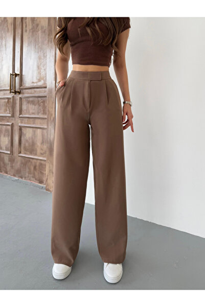BİKELİFE Γυναικείο υφασμάτινο παντελόνι Palazzo με ψηλόμεσο κλείσιμο Velcro