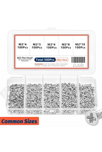 Choice مجموعة متنوعة من براغي فيليبس ذاتية اللولبة مقاس M2 (500 قطعة) 500 قطعة M2 5 أحجام من الفولاذ السبائكي ذات الدفع المتقاطع