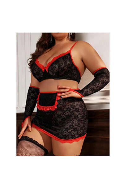 Nehir Tegan Plus Size Fantasy Sexy Lace Babydol Fancy Nightgown (Without Stockings) Tg279233-B - 3XL