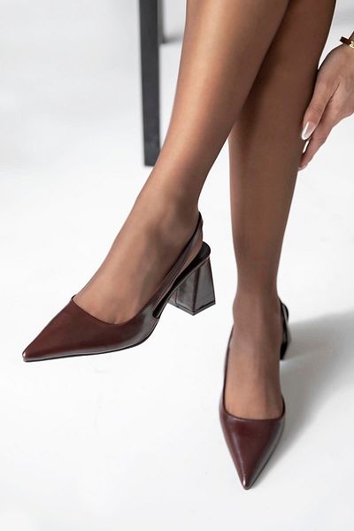 STRASWANS Women's Crinkled Leather Heeled Shoes - Luan Burgundy Model