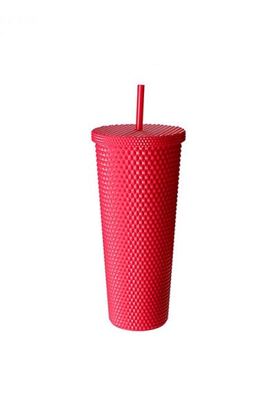 Miniso Plastic Water Cup with Straw Dorian Design 700ml - Red