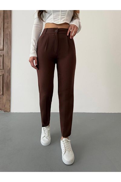 BİKELİFE Pantaloni de damă din pânză cu talie înaltă elastică cu tăietură morcov