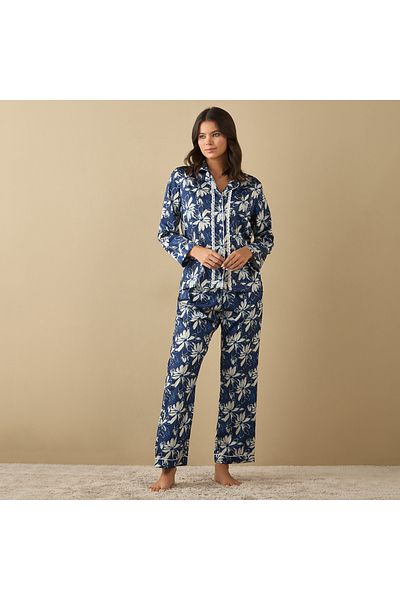 FAV All-Over Floral Print Laced Long Sleeve Shirt and Elasticated Pyjama Set