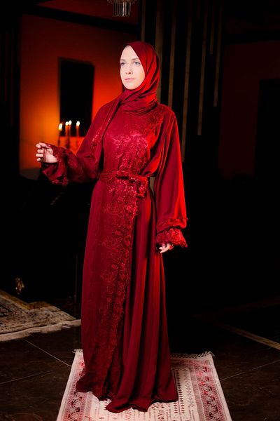 HARİKA WEAR Prayer Dress Umrah Dress Claret Red Ferace