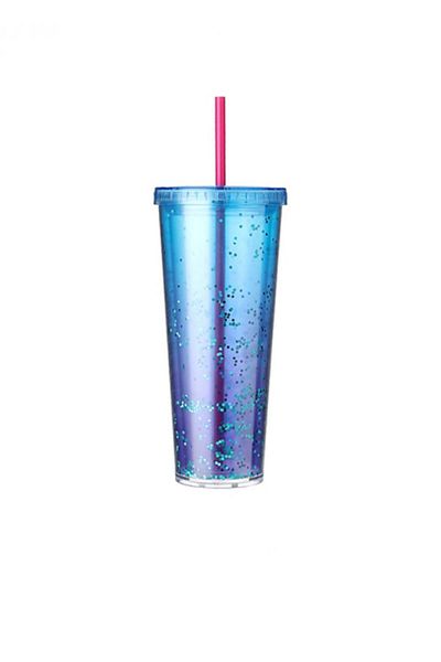 Miniso Gradient Color Plastic Drink Cup with Straw Large Capacity 750ml - Blue