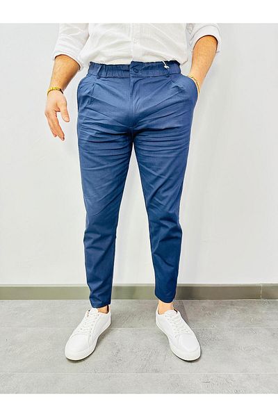 MODA Navy Blue Pleated Gabardine Jogger Pants