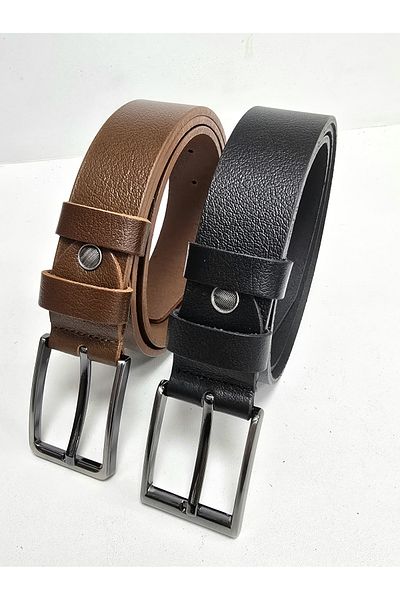 Kemerix 100% Γνήσιο Δέρμα 3,5 cm Μαύρο-Μαύρο Σετ ζώνης 2 τεμαχίων