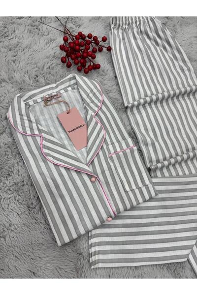 pijamaworld طقم بيجامة قطنية صيفية بأكمام قصيرة وأزرار أمامية طويلة