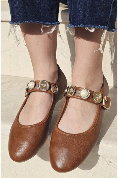 DAD WOLF لؤلؤة حجر ماري جين جولة اصبع القدم الاتجاه اليومي راقصة الباليه مريحة