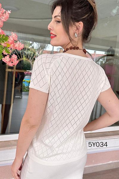 İnce Topuk Diamond Patterned Mercerized Knitwear Blouse 5Y034