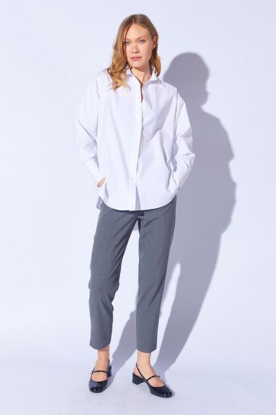 Manche White Women's Relaxed Cut 100% Cotton Poplin Shirt |   Mks 167238 -01