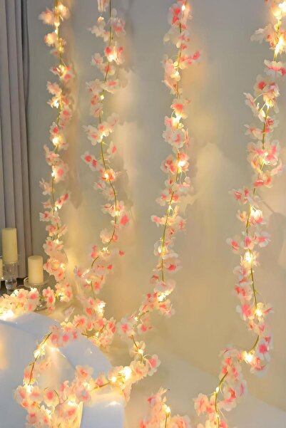 Buka Shops Yapay Kiraz Çiçeği (Sakura) ve 3 Metre LED Işık Seti - Yapay Çiçek Sarmaşık - 1.85 metre Çiçek