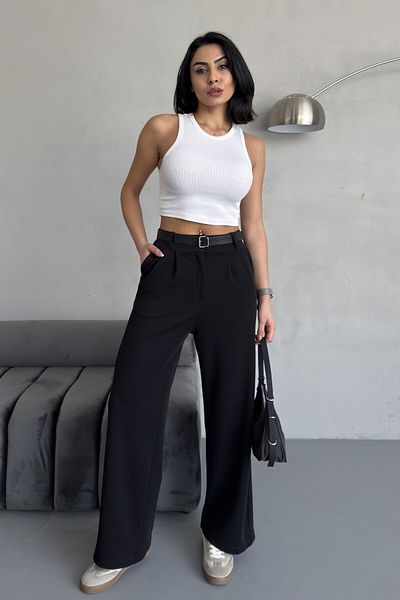 BACK Lycra Palazzo Trousers with Belt Detail