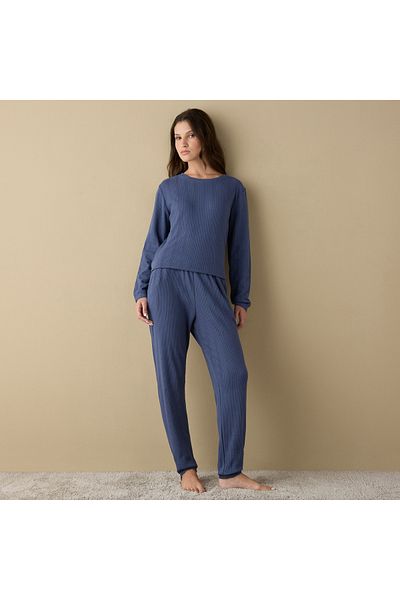 FAV Waffle Textured Long Sleeve T-shirt and Elastciated Pyjama Set