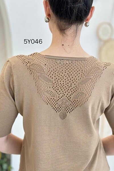 İnce Topuk V-Neck Openwork Mercerized Knitwear Blouse 5Y046