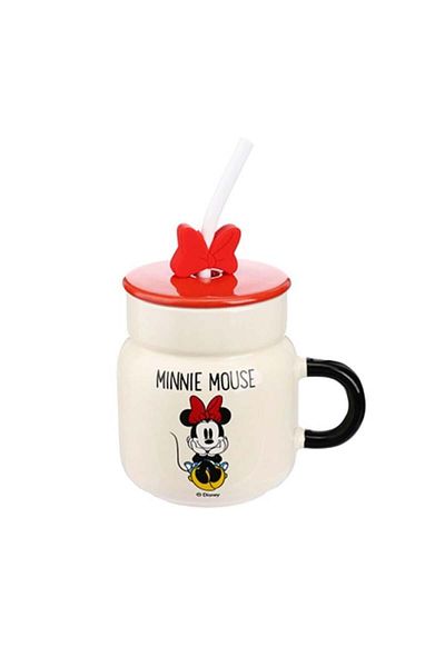 Miniso Disney Mickey Mouse Ceramic Mug with Lid and Straw 410ml - Mickey