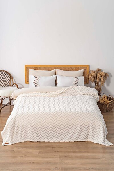 Rivaİstanbul Jacquard Raschel Scandinavian Double Bedspread Bohemian Punch Zigzag Pattern