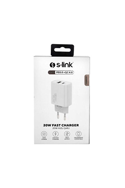 S-LINK SL-EC60 20W PD3.0/Quick Charge QC3.0 Type USB-C + USB A Hızlı Beyaz Şa...