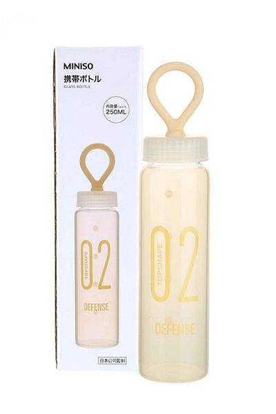 Miniso Numbers Pattern Glass Bottle - Light Yellow - 250 ml