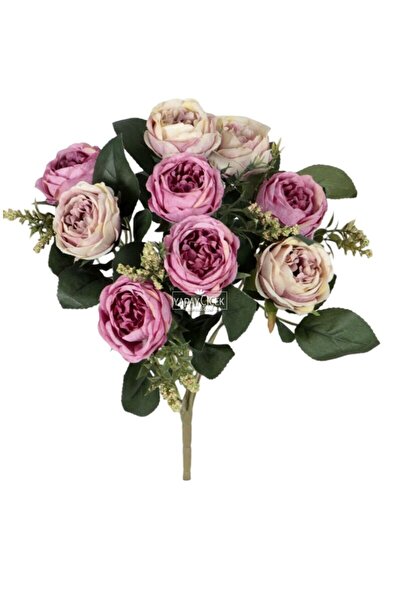 Yapay Çiçek Deposu Изкуствени цветя 9 стръка Meilland Chip Rose букет лилаво-кремав