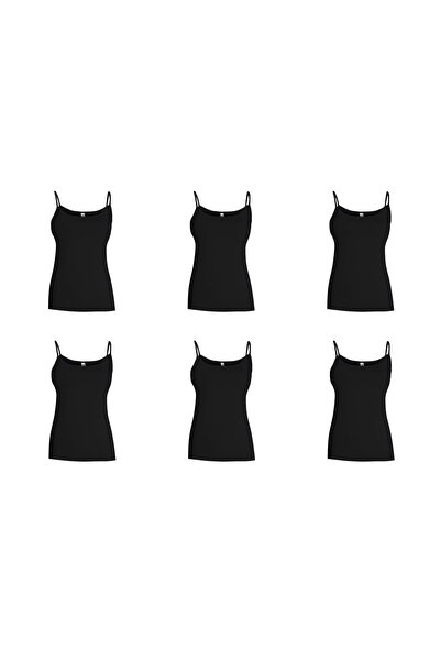 İki Yıldız Rib Rope Strap Tank Top 470 Μαύρο Πακέτο 6