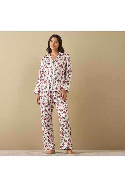 FAV All-Over Floral Print Laced Long Sleeve Shirt and Elasticated Pyjama Set