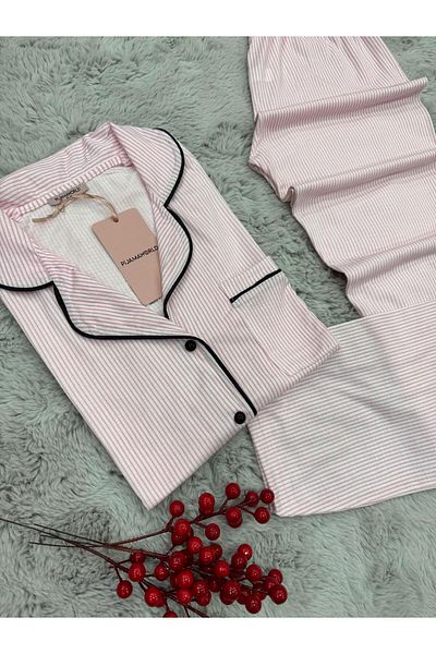 pijamaworld Short Sleeve under Long Front Button Thin Summer Cotton Pajama Set