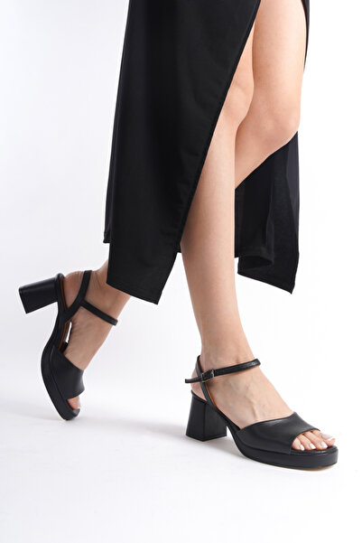 Mubiano Collection Kadın Topuklu Hakiki Deri Sandalet Siyah -mcbrg5517-s