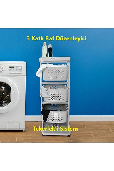 LEON LİFE Leon Life Προσεγμένο Τροχοφόρο Φαρδύ Ράφι 4 Επιπέδων Κουζίνα Ράφι Μπάνιου Tp-749 Ανοιχτό Γκρι