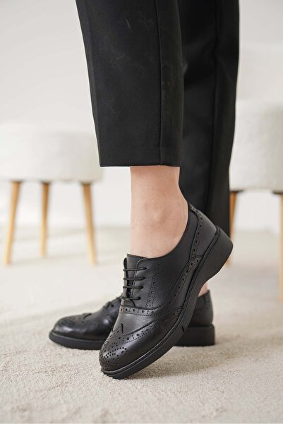 öz se shoes KADIN SİYAH CİLT HAKİKİ DOĞAL DERİ OXFORD AYAKKABI