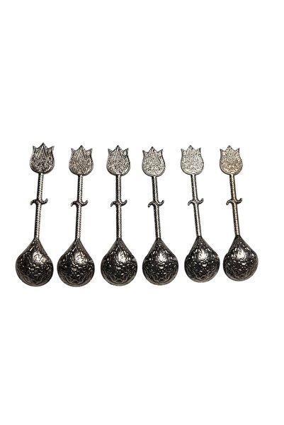 onyyapim Vintage 6-Piece Tulip Shape Silver Colored Pictorial Tea Coffee Jam Spice Presentation Spoon