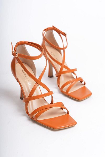 Mubiano Collection Sandale de damă din piele naturală cu toc portocaliu -mcbrg5736-orj