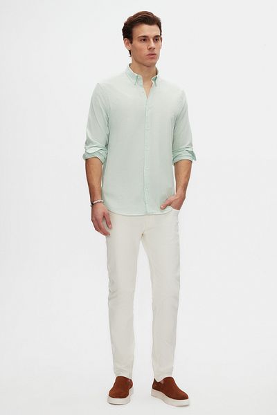 D'S Damat Πουκάμισο Ds Damat Comfort Water Green με γιακά με κουμπιά χαλαρή εφαρμογή από λινό 100% βαμβάκι