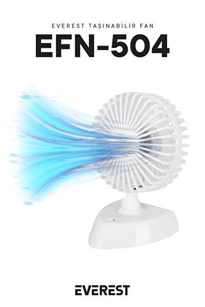 Everest Efn-504 360 Derece Dönüş Çift 2 Kademeli 3200rpm Taşınabilir Mini Masaüstü Beyaz Usb Fan Vantilatör