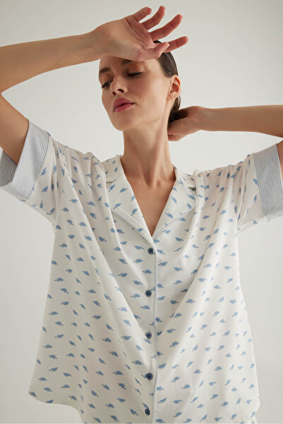 Hays Kadın Pamuklu Gömlek Yaka Pijama Üstü