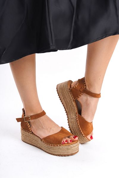 Mubiano Collection Espadrile de damă cu platformă din piele intoarsa maro - mcrgn290-tb