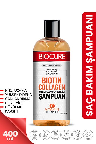 Biocure مركب فيتامين E والبيوتين والكولاجين - شامبو للعناية بالشعر الضعيف والخالي من الحياة