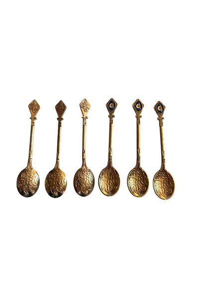 onyyapim Vintage 6-Piece Gold Colored Evil Eye Beaded Tea Coffee Jam Spice Presentation Spoon