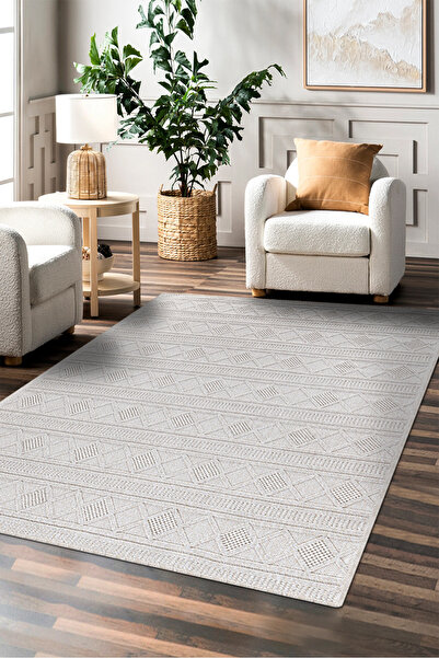 dekozer Beren Jüt Görünümlü Ekru Etnik Kilim – Doğal Dokulu, Tozumaz, Antiale...